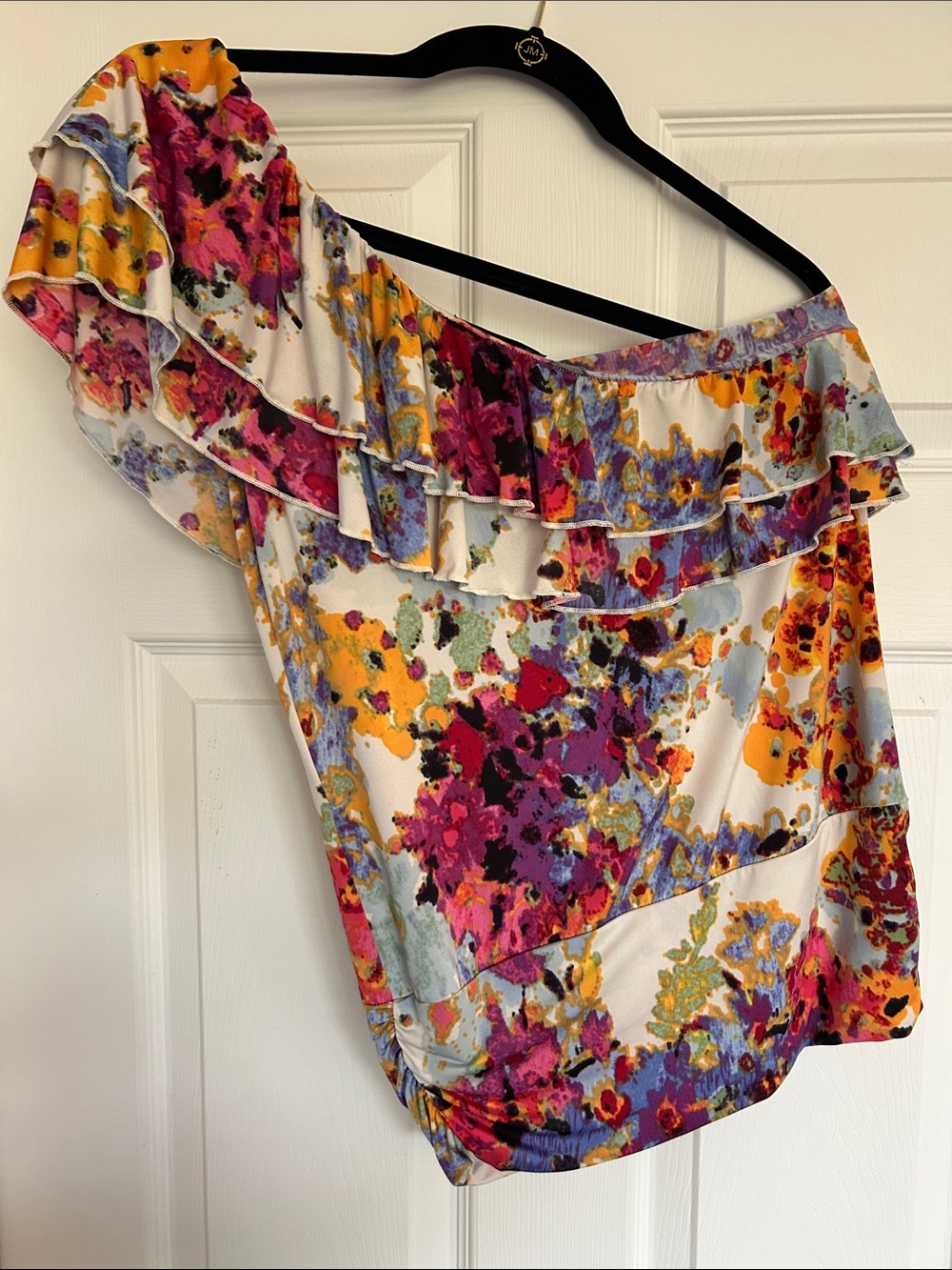Forever 21 Multicolor Floral One-Shoulder Ruffle Tank